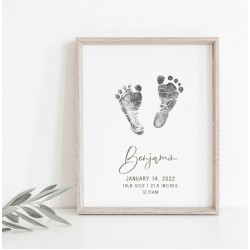 Personalised birth print, newborn footprint, baby footprint art, birth stats print, printable birth stats print, footprint nursery wall art AtVivHomePrints